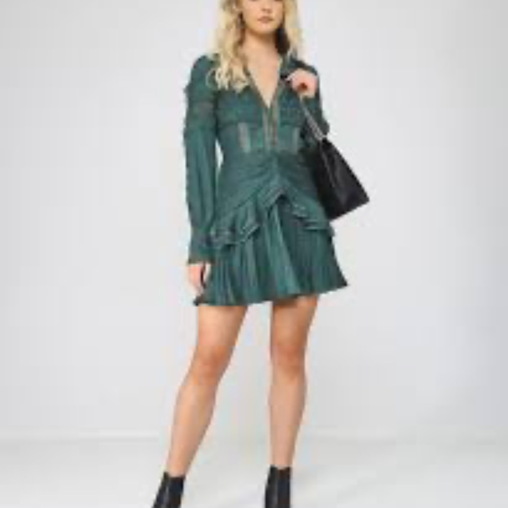 Self Portrait Jacquard Lace Trimmed Mini Dress